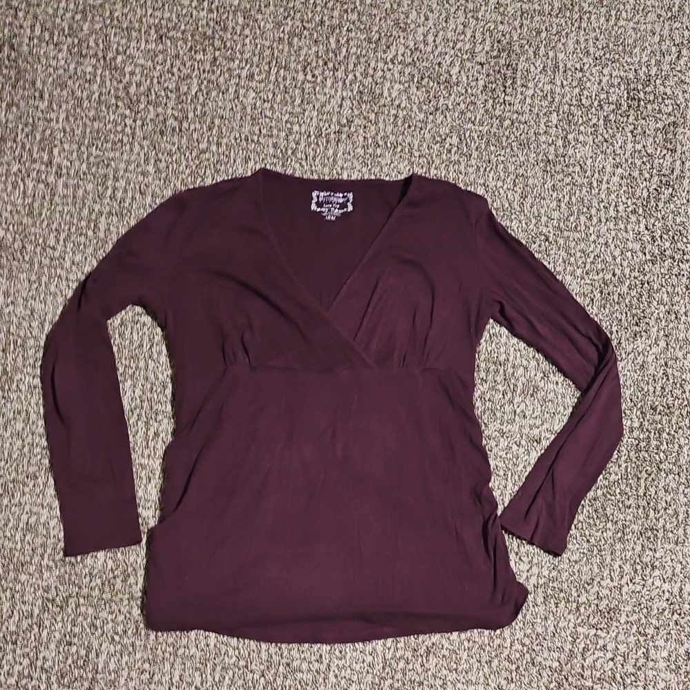 Motherhood Maternity Long Sleeve V-Neck Top - Rich Plum